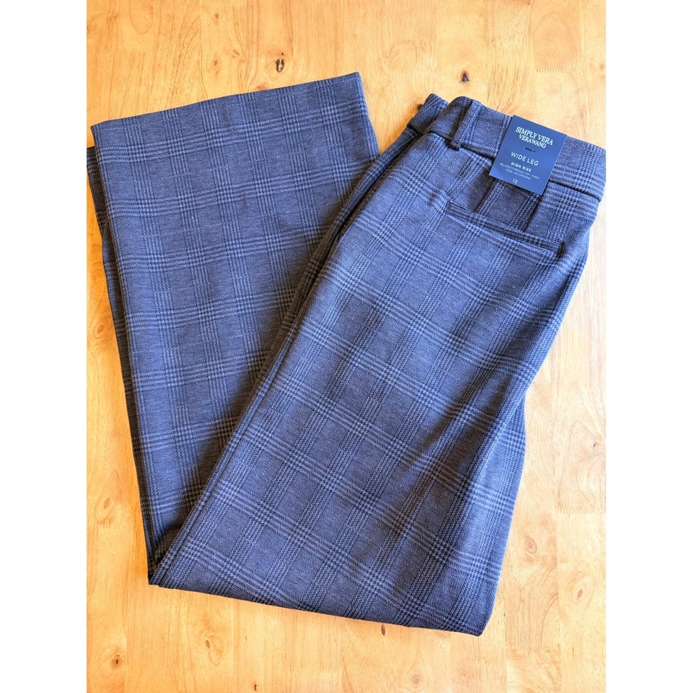 Simply Vera Vera Wang Wide Leg High Rise Plaid Dress Pants  Size 12 NWT 543